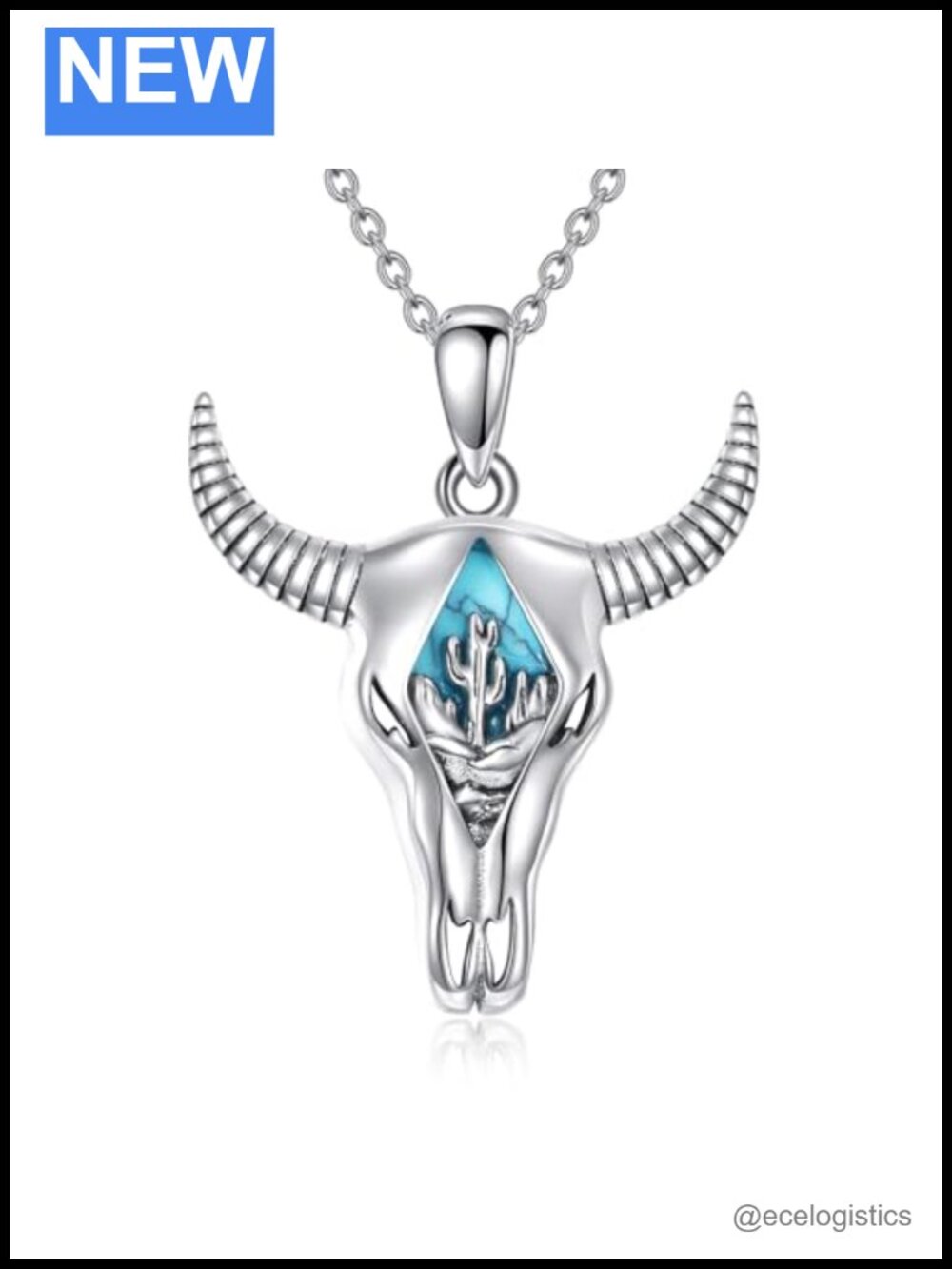 925 Sterling Silver Turquoise Bull Pendant Necklace
